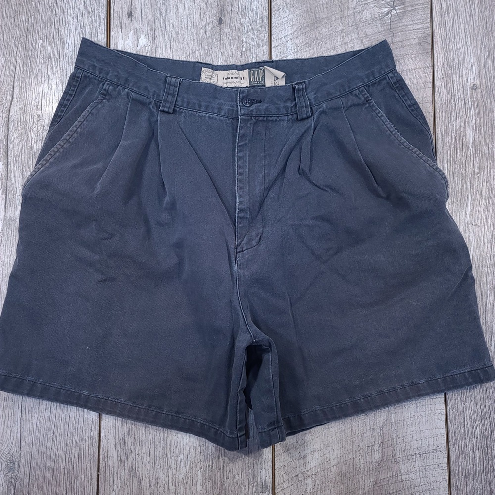 Gap Shorts Mens 32 Blue Relaxed Fit Double Pleated Cotton Khakis Shorter Length